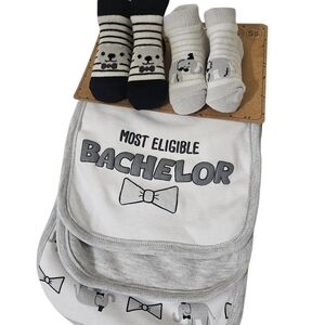 Gray and White Kids Bib and Sock Set